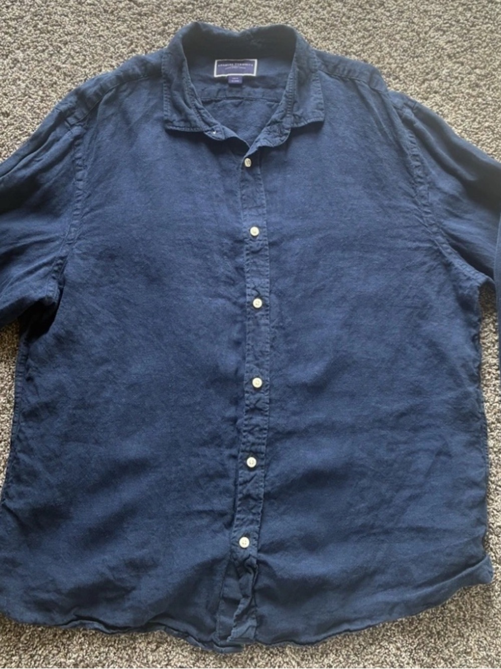Charles Tywhitt %100 Linen Navy Button-Down Shirt XXL